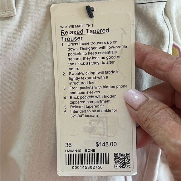 Lululemon Athletica  Chino Pants Relaxed Fit Size 36 NWT Bone - Picture 5 of 5